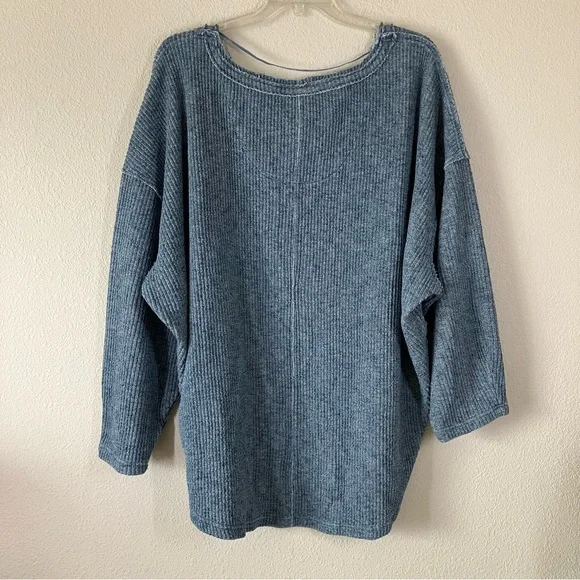 FREE PEOPLE Easy V Pullover Sweatshirt L Ribbed Oversized Slouchy Boho Beach - Picture 10 of 11